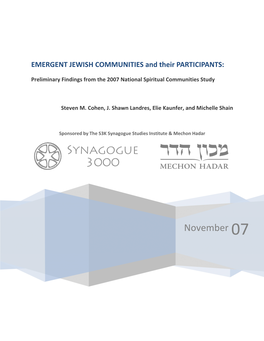 Preliminary Findings 2007 National Spiritual Communities Study