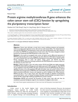 Protein Arginine Methyltransferase 8 Gene Enhances the Colon Cancer Stem Cell