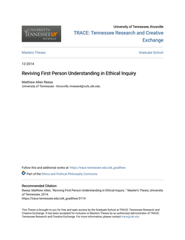 Reviving First Person Understanding in Ethical Inquiry