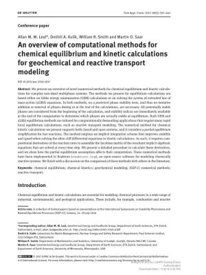 An Overview of Computational Methods for Chemical Equilibrium and Kinetic Calculations for Geochemical and Reactive Transport Modeling