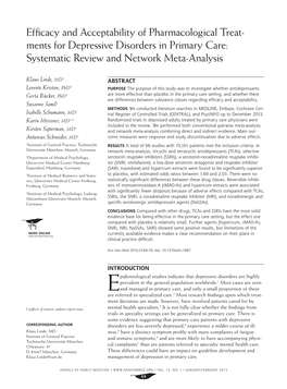 Ments for Depressive Disorders in Primary Care: Systematic Review and Network Meta-Analysis
