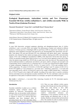 Ecological Requirements, Antioxidant Activity and New Chemotype Essential Oil from Achillea Millefolium L. and Achillea Micrantha Wild