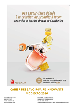 Cahier Des Savoir-Faire Innovants Mdd Expo 2016