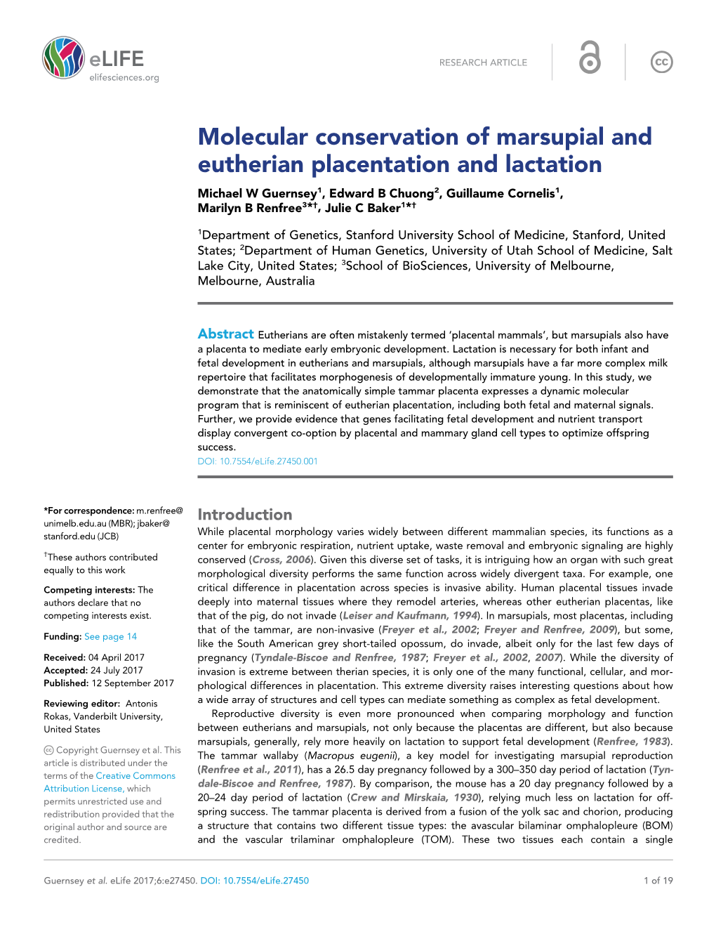 Molecular Conservation of Marsupial and Eutherian Placentation And