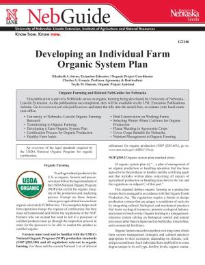Developing an Individual Farm Organic System Plan