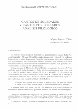 Cantos De Soledades Y Cantes Por Soleares: Análisis Filológico