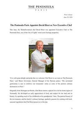 The Peninsula Paris Appoints David Bizet As New Executive Chef