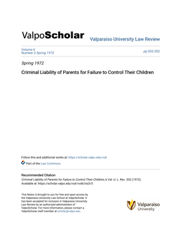 Criminal Liability of Parents for Failure to Control Their Children