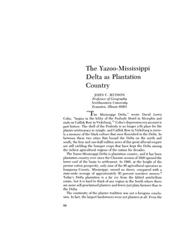 The Yazoo-Mississippi Delta As Plantation Country