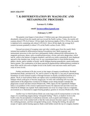 7. K-Differentiation by Magmatic and Metasomatic Processes