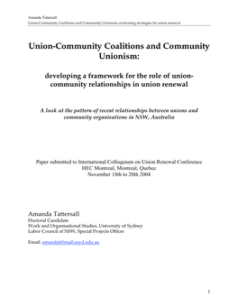 Union-Community Coalitions and Community Unionism: Evaluating Strategies for Union Renewal