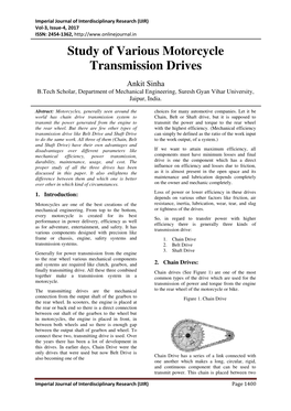 Study of Various Motorcycle Transmission Drives