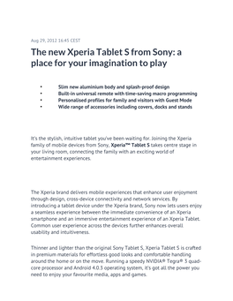 The New Xperia Tablet S from Sony: a Place for Your Imagination to Play