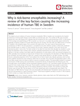 Incidence of Human TBE in Sweden Why Is Tick-Borne Encephalitis Increasing?