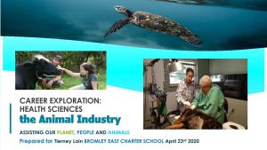 CAREER EXPLORATION: HEALTH SCIENCES the Animal Industry ASSISTING OUR PLANET, PEOPLE and ANIMALS