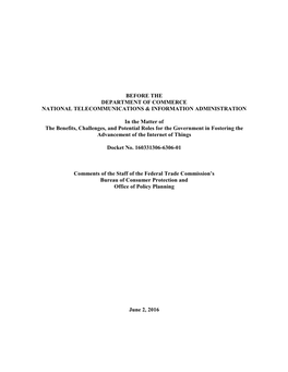 Comment of the Staff of the Bureau of Consumer Protection and the Office of Policy Planning Before the National Telecommunicatio