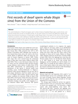 First Records of Dwarf Sperm Whale (Kogia Sima) from the Union of the Comoros Marco Bonato1,2*, Marc A