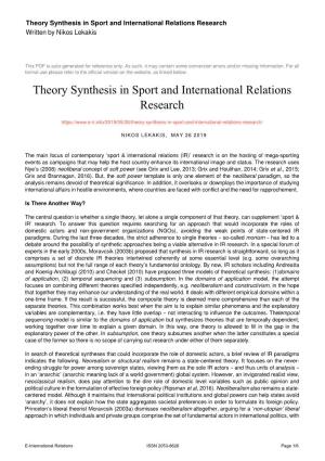 Theory Synthesis in Sport and International Relations Research Written by Nikos Lekakis