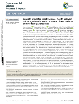Sunlight-Mediated Inactivation of Health-Relevant Microorganisms in Water: a Review of Mechanisms Cite This: Environ