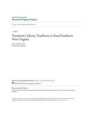 Persistent Culinary Traditions in Rural Southern West Virginia James Seth Davidson Davidson7@Marshall.Edu