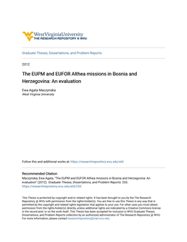 The EUPM and EUFOR Althea Missions in Bosnia and Herzegovina: an Evaluation