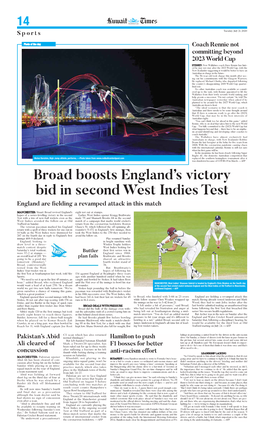 Broad Boosts England's Victory Bid in Second West Indies Test