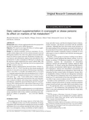 Dairy Calcium Supplementation in Overweight Or Obese Persons: Its