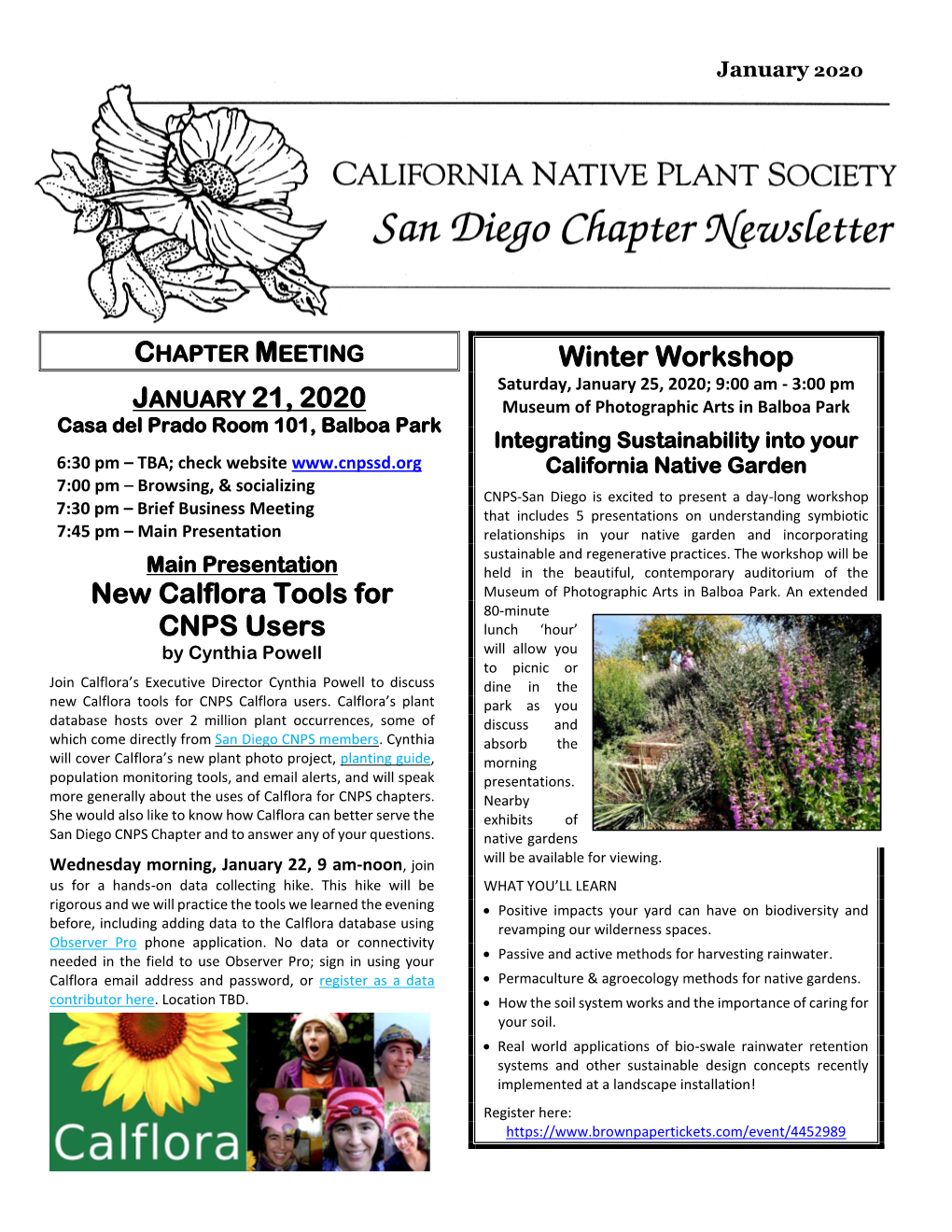 JANUARY 21, 2020 New Calflora Tools for CNPS Users Winter