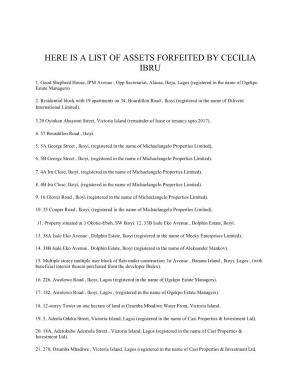 Here Is a List of Assets Forfeited by Cecilia Ibru