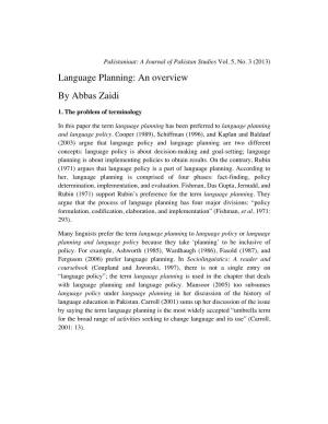Language Planning: an Overview by Abbas Zaidi
