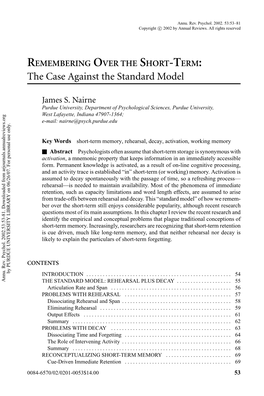 REMEMBERING OVER the SHORT-TERM: the Case Against the Standard Model