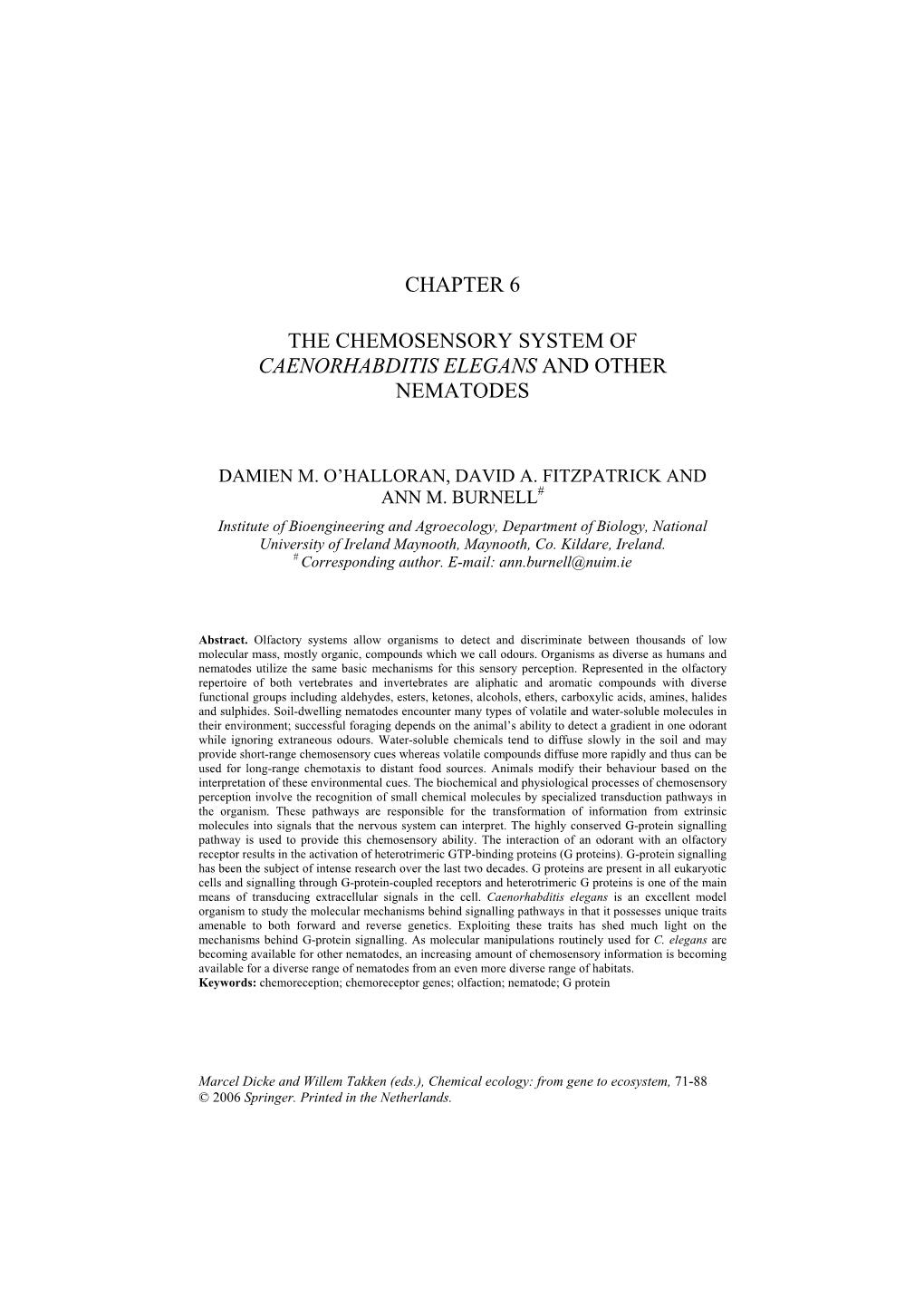 Chapter 6 the Chemosensory System of Caenorhabditis