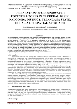 Delineation of Groundwater Potential Zones in Nakrekal Basin, Nalgonda District, Telangana State, India – a Geospatial Approach