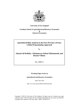 Agricultural Risk Analysis in the Fars Province of Iran: a Risk-Programming Approach