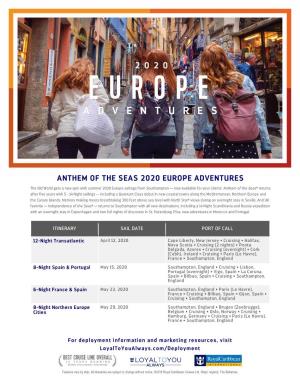 Anthem of the Seas 2020 Europe Adventures