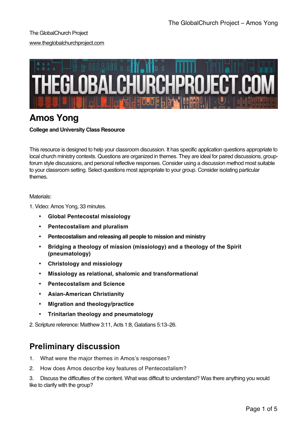 Amos Yong the Globalchurch Project