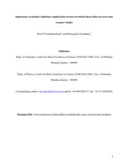 Implications of Non-Correlated Observables in Sweet Taste Receptor Studies Rani P Venkitakris