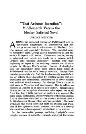 Middlemarch Versus the Modern Satirical Novel JEROME MECKIER