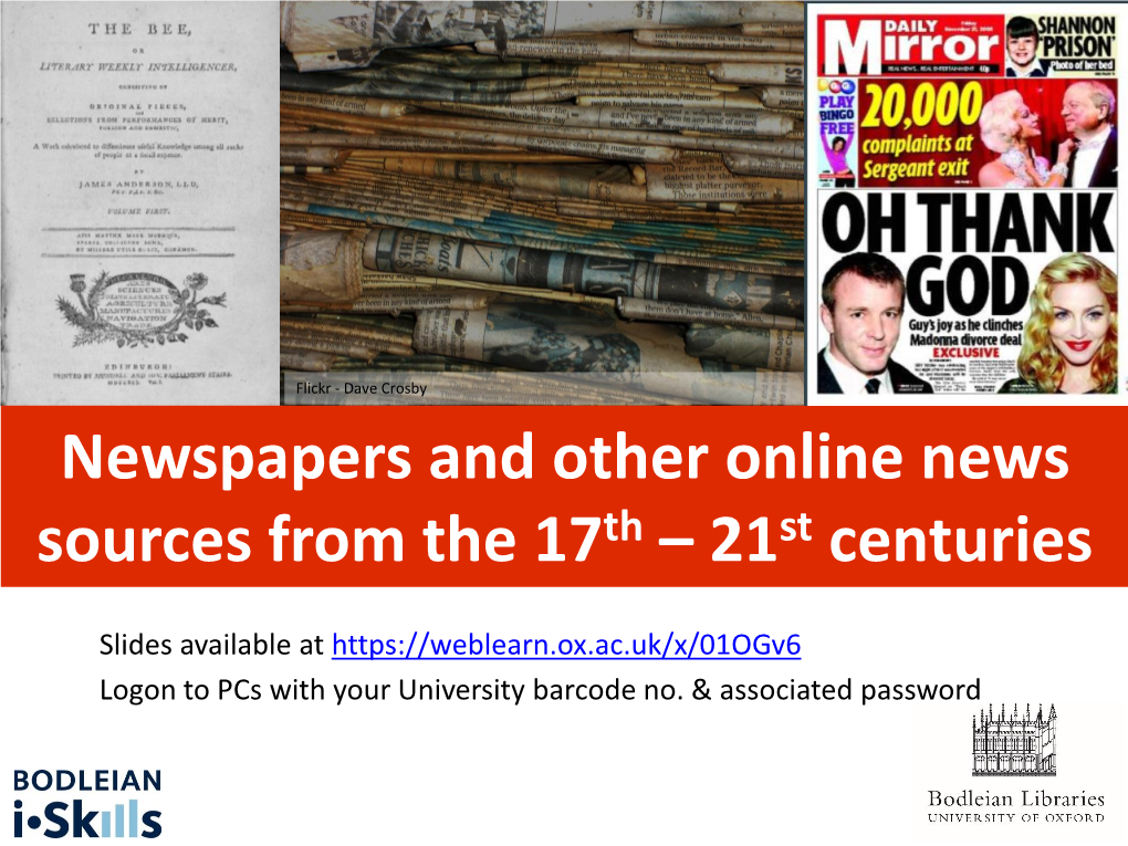 Newspapers and Other Online News Sources from the 17Th-20Th Centuries