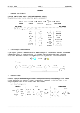 OC II (FS 2013) Lecture 1 Prof. Bode Oxidation 1 Oxidation State Of