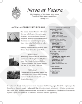 Nova Et Vetera the Newsletter of the Alumni Association Pontifical North American College Spring 2015