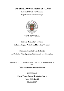 Salivary Biomarkers of Stress in Psychological Patients on Fluoxetine Therapy