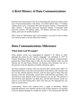 A Brief History of Data Communications Data