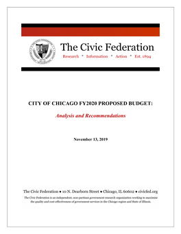 CITY of CHICAGO FY2020 PROPOSED BUDGET: Analysis and Recommendations