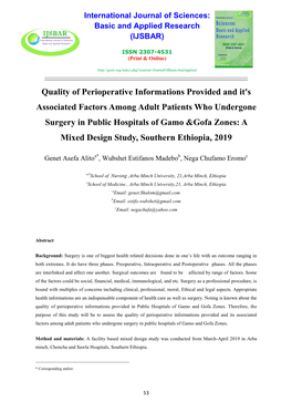 Quality of Perioperative Informations Provided and It's Associated