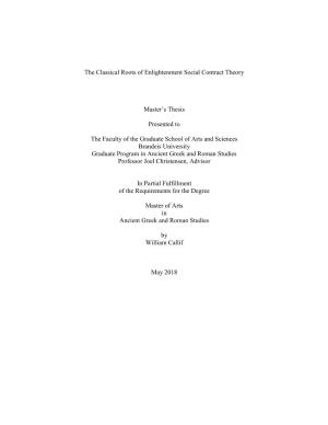 The Classical Roots of Enlightenment Social Contract Theory Master's