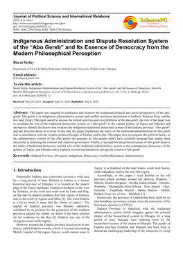 Indigenous Administration and Dispute Resolution System of the “Abo Gereb” and Its Essence of Democracy from the Modern Philosophical Perception