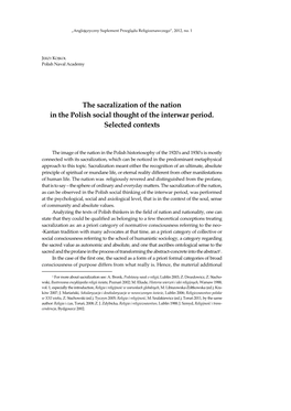 The Sacralization of the Nation in the Polish Social Thought of the Interwar Period. Selected Contexts