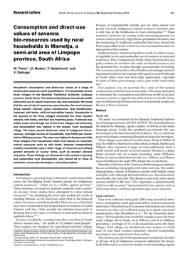 Consumption and Direct-Use Values of Savanna Bio-Resources Used by Rural Households in Mametja, a Semi-Arid Area of Limpopo Prov