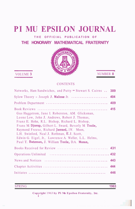 Pi Mu Epsilon Journal the Official Publication of the Honorary Mathematical Fraternity - Volume 3 Number 8